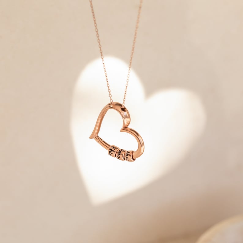 Custom Engraved Heart Necklace • Personalized Kids Name Necklace with Engraved Beads • Personalized Gifts for Mom - Shapelys